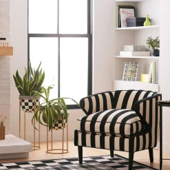Living Room|MacKenzie-Childs Marquee Black Stripe Chenille Accent Chair