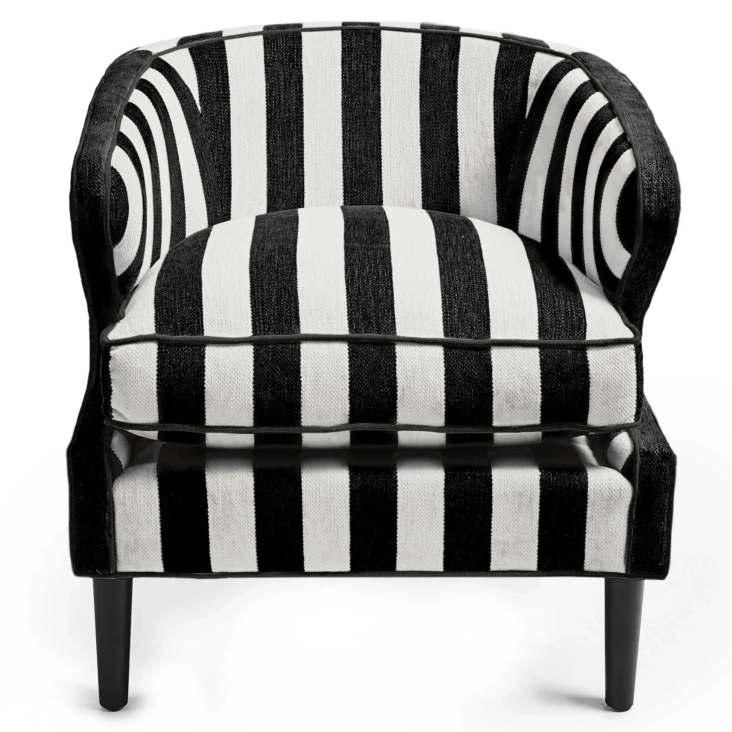 Living Room|MacKenzie-Childs Marquee Black Stripe Chenille Accent Chair