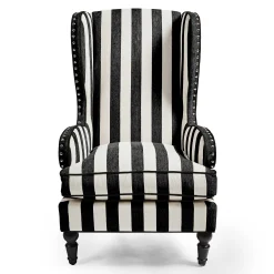 Living Room|MacKenzie-Childs Marquee Black Stripe Chenille Wing Chair