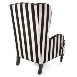 Living Room|MacKenzie-Childs Marquee Black Stripe Chenille Wing Chair