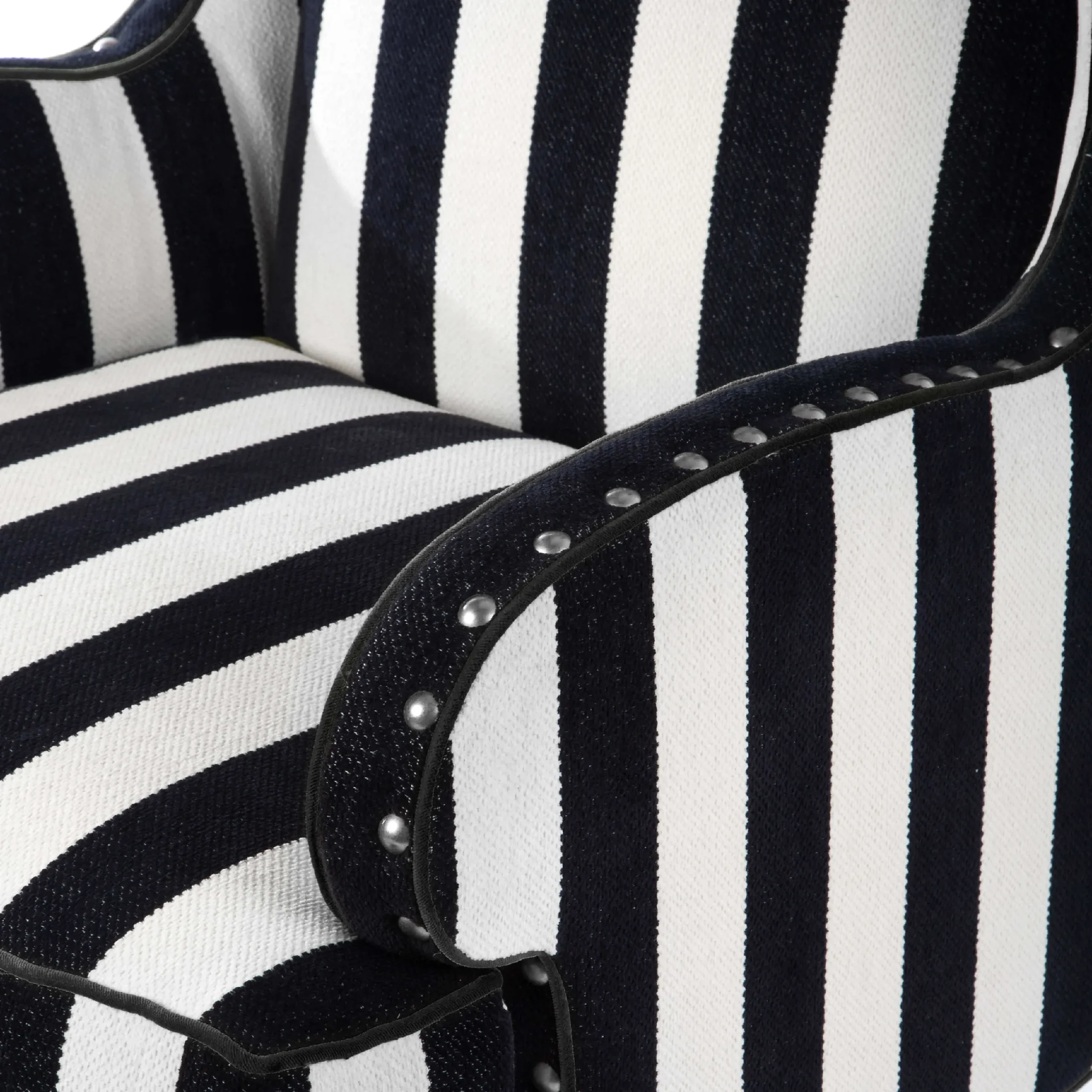 Living Room|MacKenzie-Childs Marquee Black Stripe Chenille Wing Chair