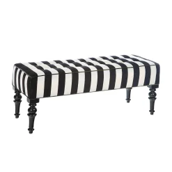 Living Room|MacKenzie-Childs Marquee Black Stripe Chenille Upholstered Bench