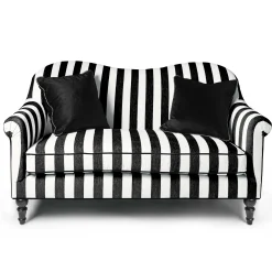 Living Room|MacKenzie-Childs Marquee Black Stripe Chenille Loveseat