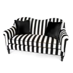 Living Room|MacKenzie-Childs Marquee Black Stripe Chenille Loveseat