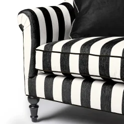 Living Room|MacKenzie-Childs Marquee Black Stripe Chenille Loveseat