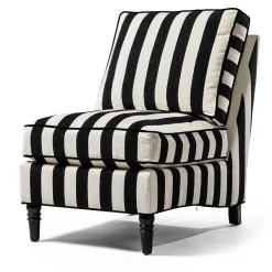 Living Room|MacKenzie-Childs Marquee Black Stripe Chenille Armless Chair