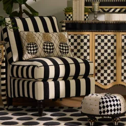 Living Room|MacKenzie-Childs Marquee Black Stripe Chenille Armless Chair