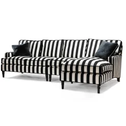 Living Room|MacKenzie-Childs Marquee Black Stripe Chenille Armless Chair