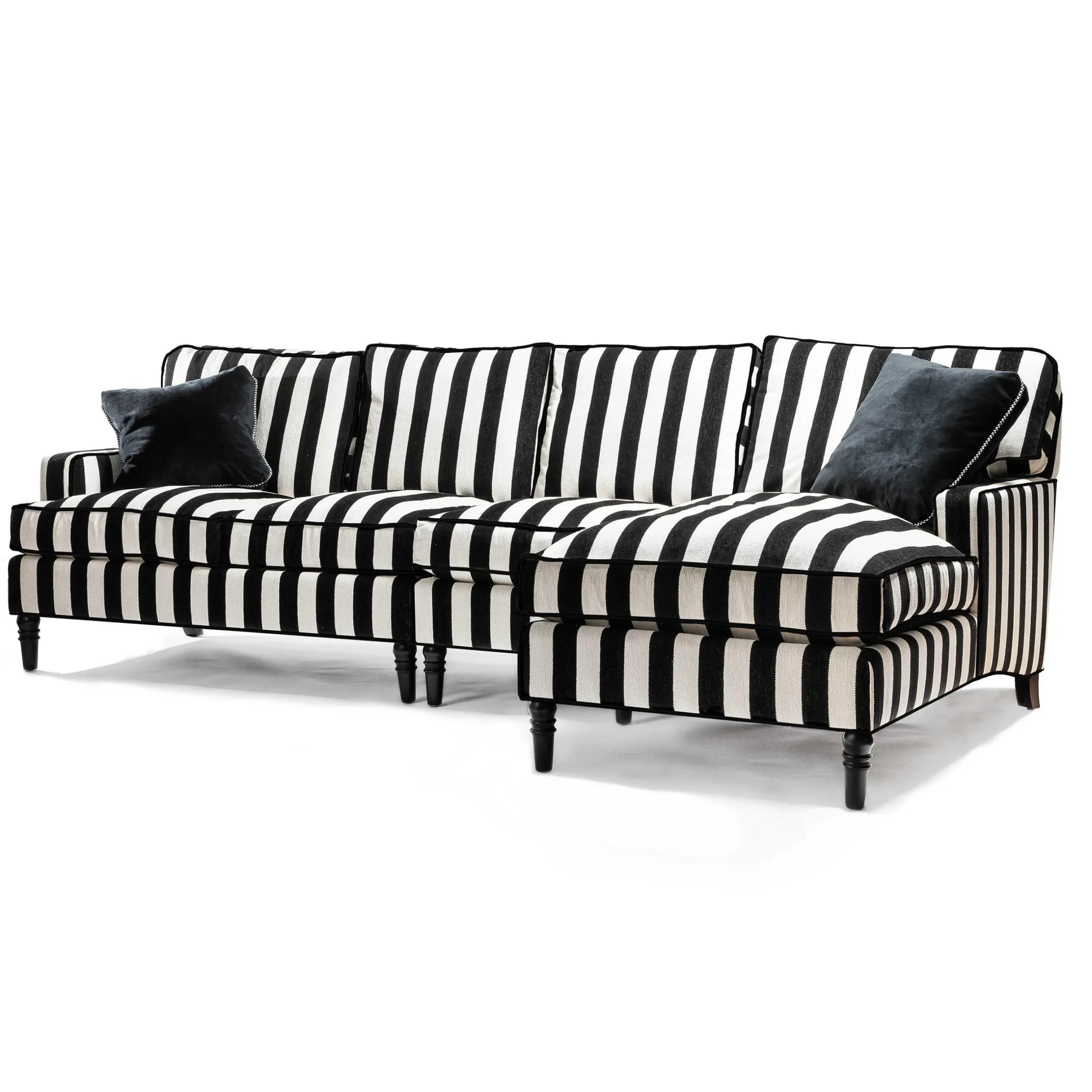 Living Room|MacKenzie-Childs Marquee Black Stripe Chenille Armless Chair