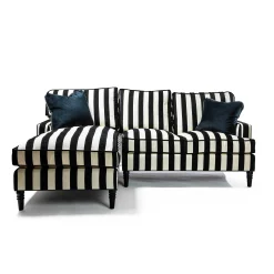 Living Room|MacKenzie-Childs Marquee Black Stripe 2-Piece Left Arm Chaise Sectional