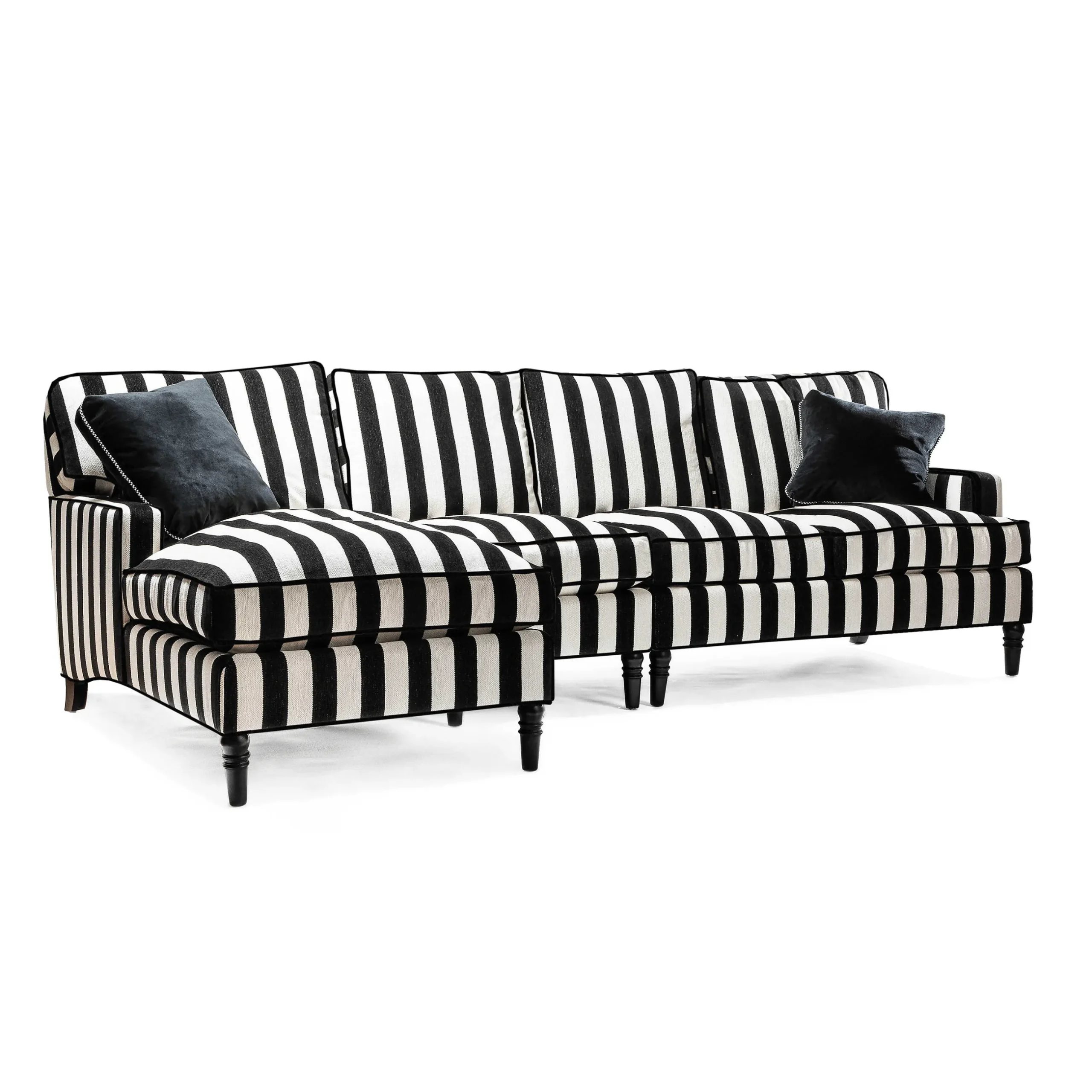 Living Room|MacKenzie-Childs Marquee Black Stripe 2-Piece Left Arm Chaise Sectional