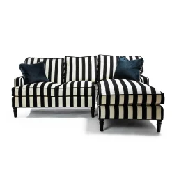 Living Room|MacKenzie-Childs Marquee Black Stripe 2-Piece Right Arm Chaise Sectional
