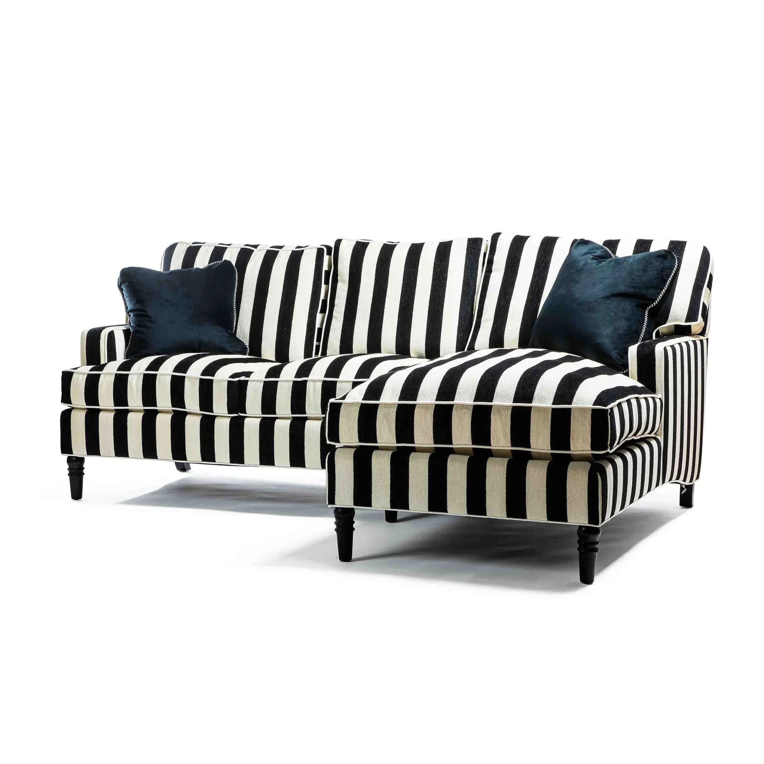 Living Room|MacKenzie-Childs Marquee Black Stripe 2-Piece Right Arm Chaise Sectional
