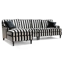 Living Room|MacKenzie-Childs Marquee Black Stripe 2-Piece Right Arm Chaise Sectional