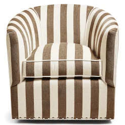 Living Room|MacKenzie-Childs Marquee Brown Stripe Chenille Swivel Chair