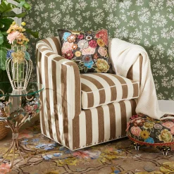 Living Room|MacKenzie-Childs Marquee Brown Stripe Chenille Swivel Chair