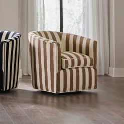 Living Room|MacKenzie-Childs Marquee Brown Stripe Chenille Swivel Chair