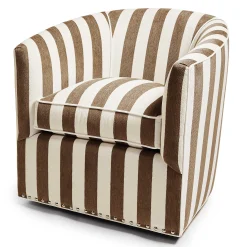 Living Room|MacKenzie-Childs Marquee Brown Stripe Chenille Swivel Chair