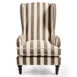 Living Room|MacKenzie-Childs Marquee Brown Stripe Chenille Wing Chair