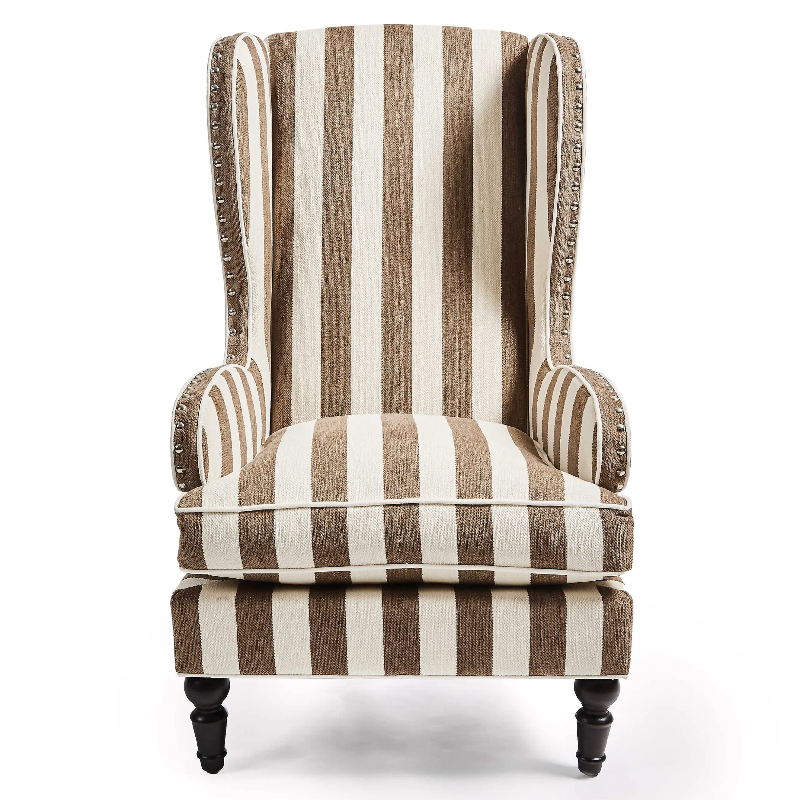 Living Room|MacKenzie-Childs Marquee Brown Stripe Chenille Wing Chair