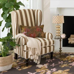 Living Room|MacKenzie-Childs Marquee Brown Stripe Chenille Wing Chair
