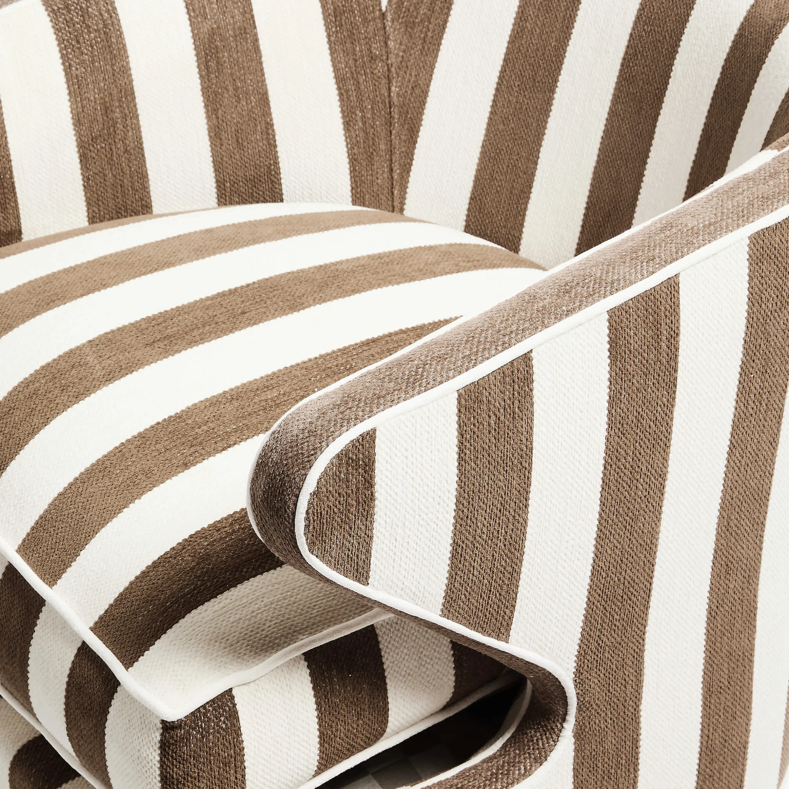 Living Room|MacKenzie-Childs Marquee Brown Stripe Chenille Accent Chair