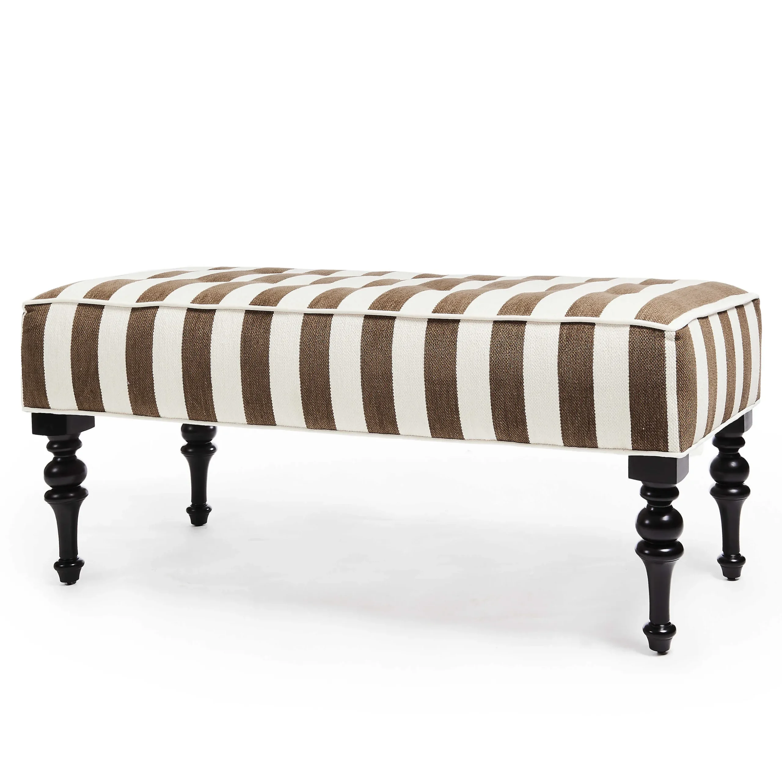 Bedroom|Living Room|MacKenzie-Childs Marquee Brown Stripe Chenille Upholstered Bench