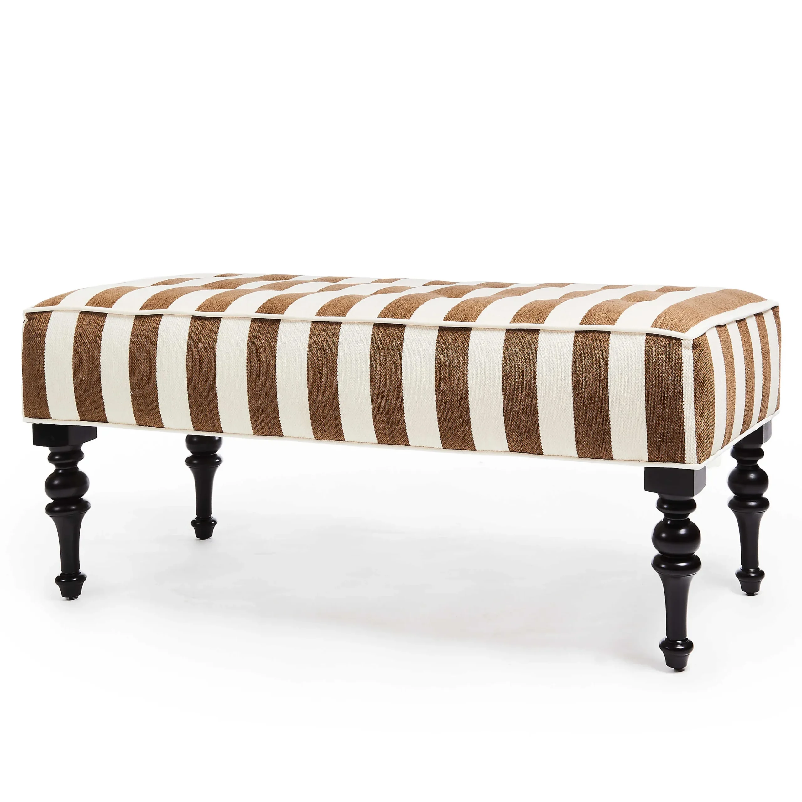 Bedroom|Living Room|MacKenzie-Childs Marquee Brown Stripe Chenille Upholstered Bench