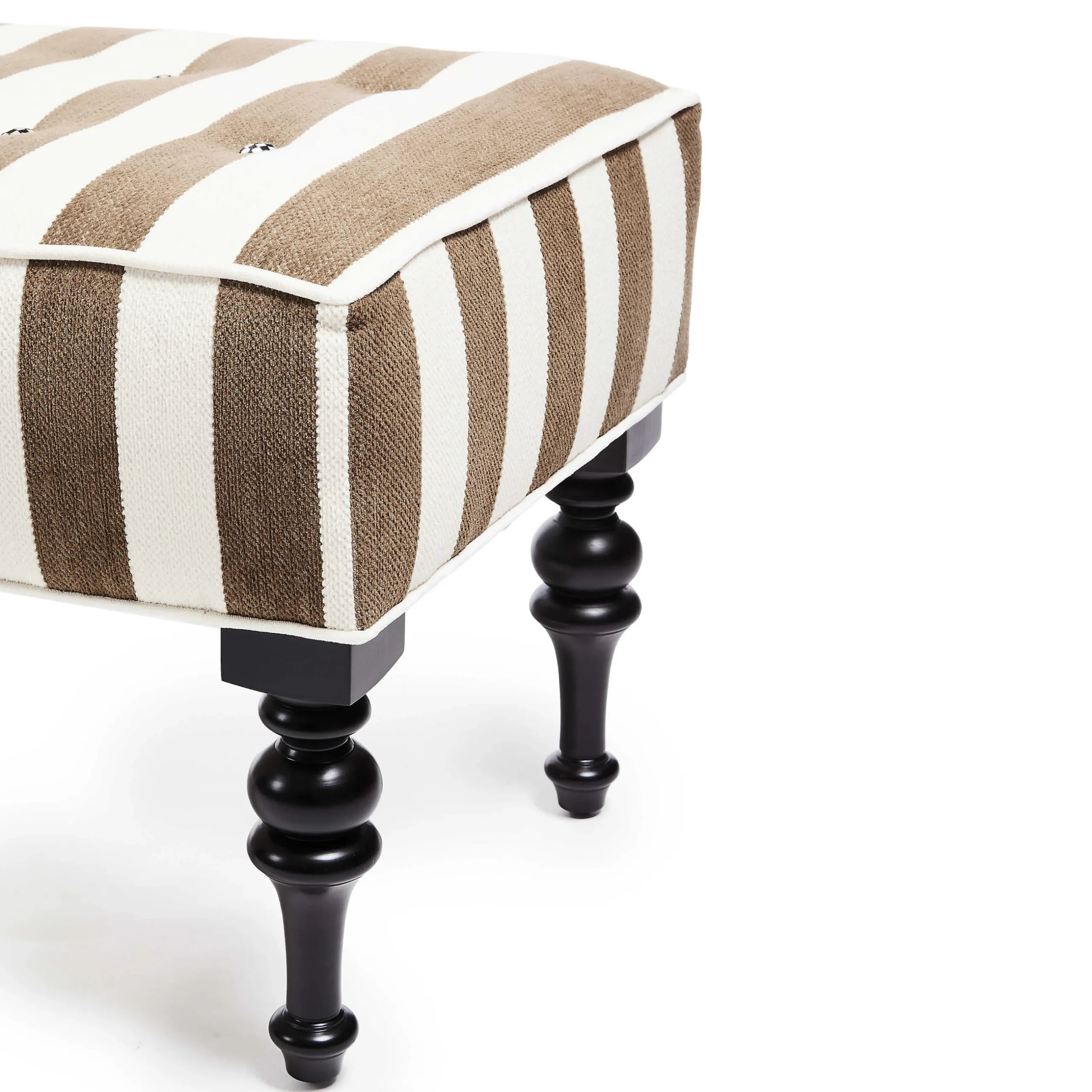 Bedroom|Living Room|MacKenzie-Childs Marquee Brown Stripe Chenille Upholstered Bench