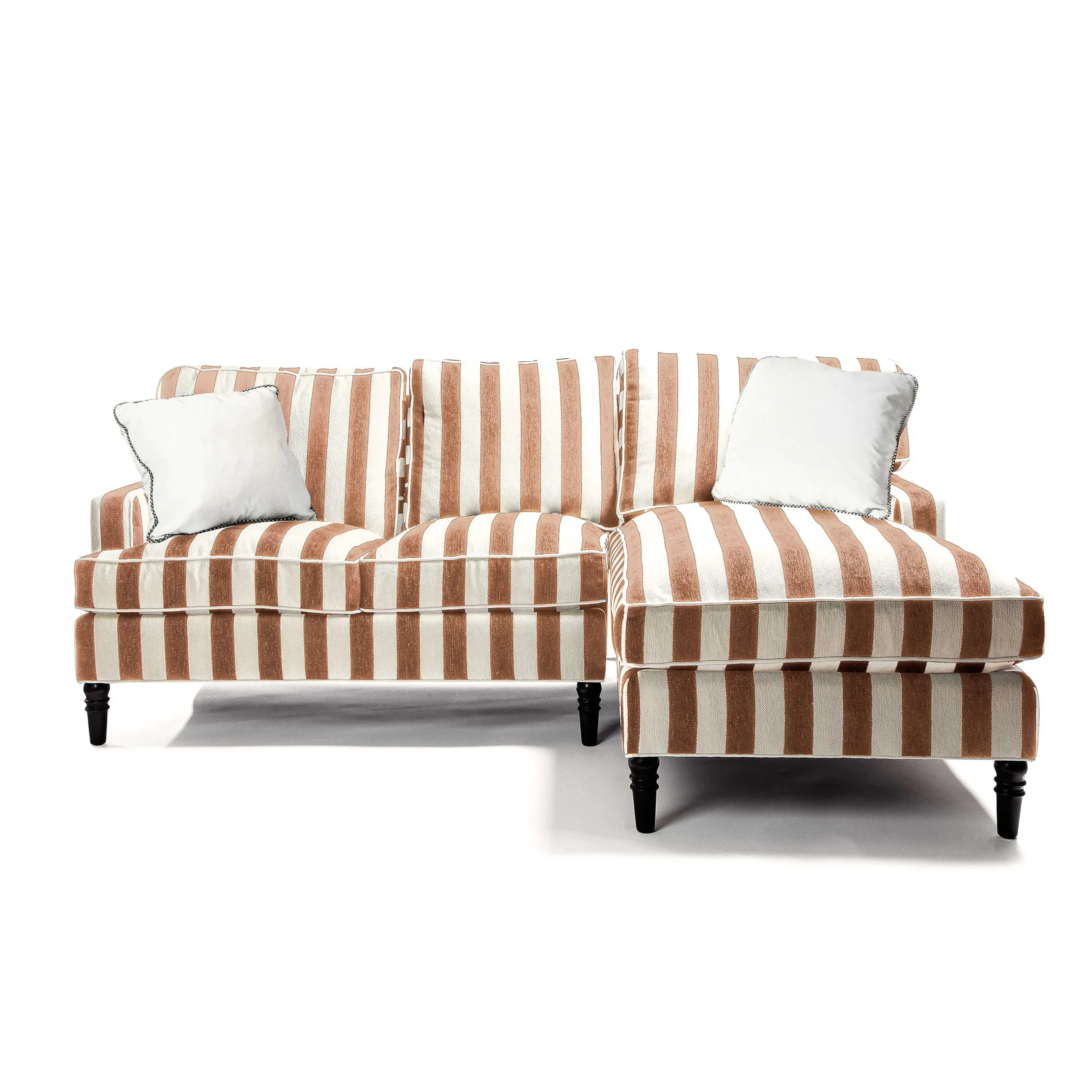 Living Room|MacKenzie-Childs Marquee Brown Stripe 2-Piece Right Arm Chaise Sectional