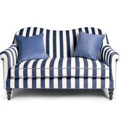 Living Room|MacKenzie-Childs Marquee Navy Stripe Chenille Loveseat