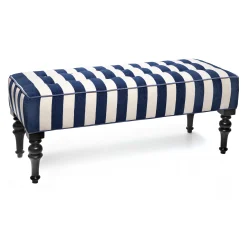 Living Room|MacKenzie-Childs Marquee Navy Stripe Chenille Upholstered Bench