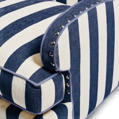 Living Room|MacKenzie-Childs Marquee Navy Stripe Chenille Wing Chair