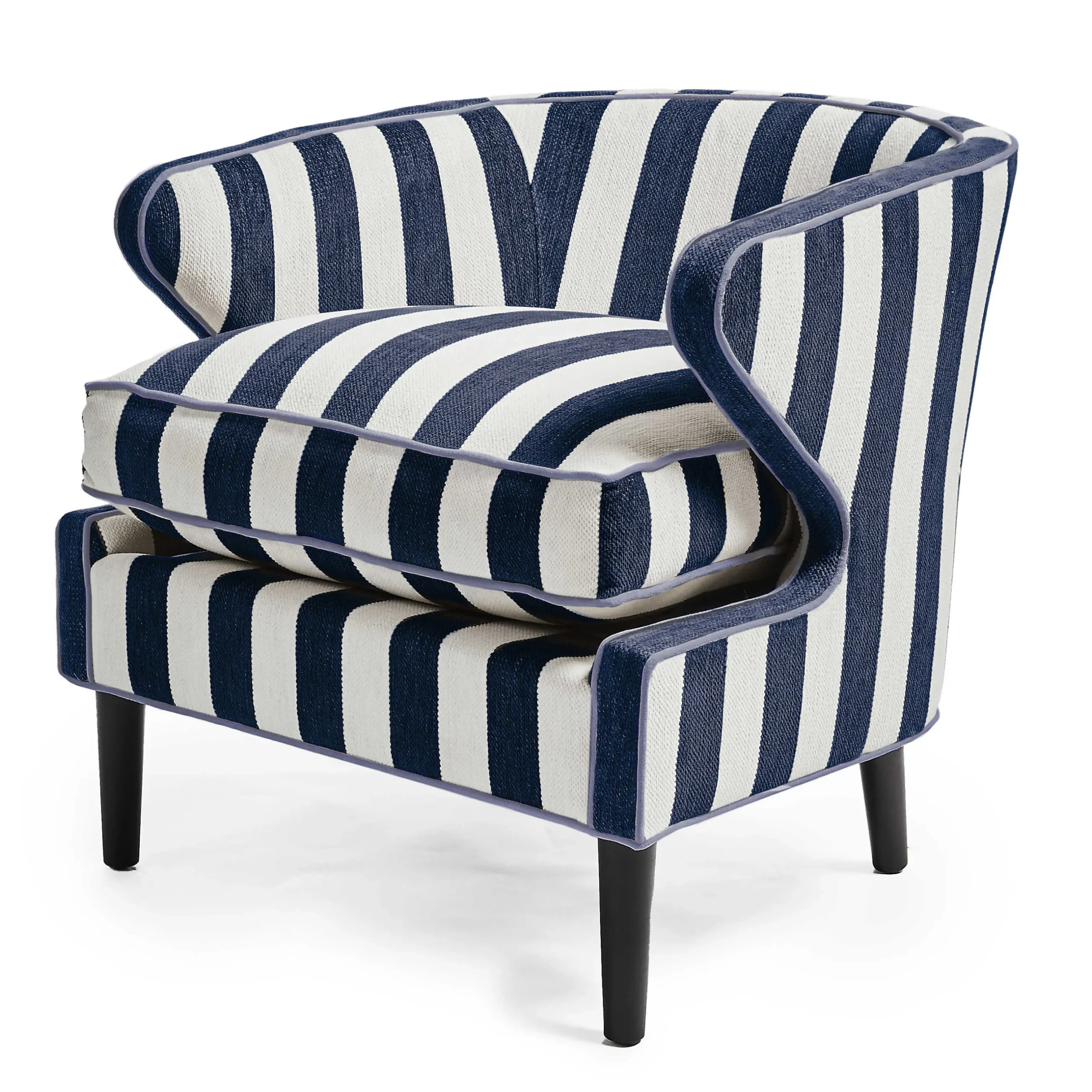 Living Room|MacKenzie-Childs Marquee Navy Stripe Chenille Accent Chair