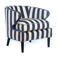 Living Room|MacKenzie-Childs Marquee Navy Stripe Chenille Accent Chair