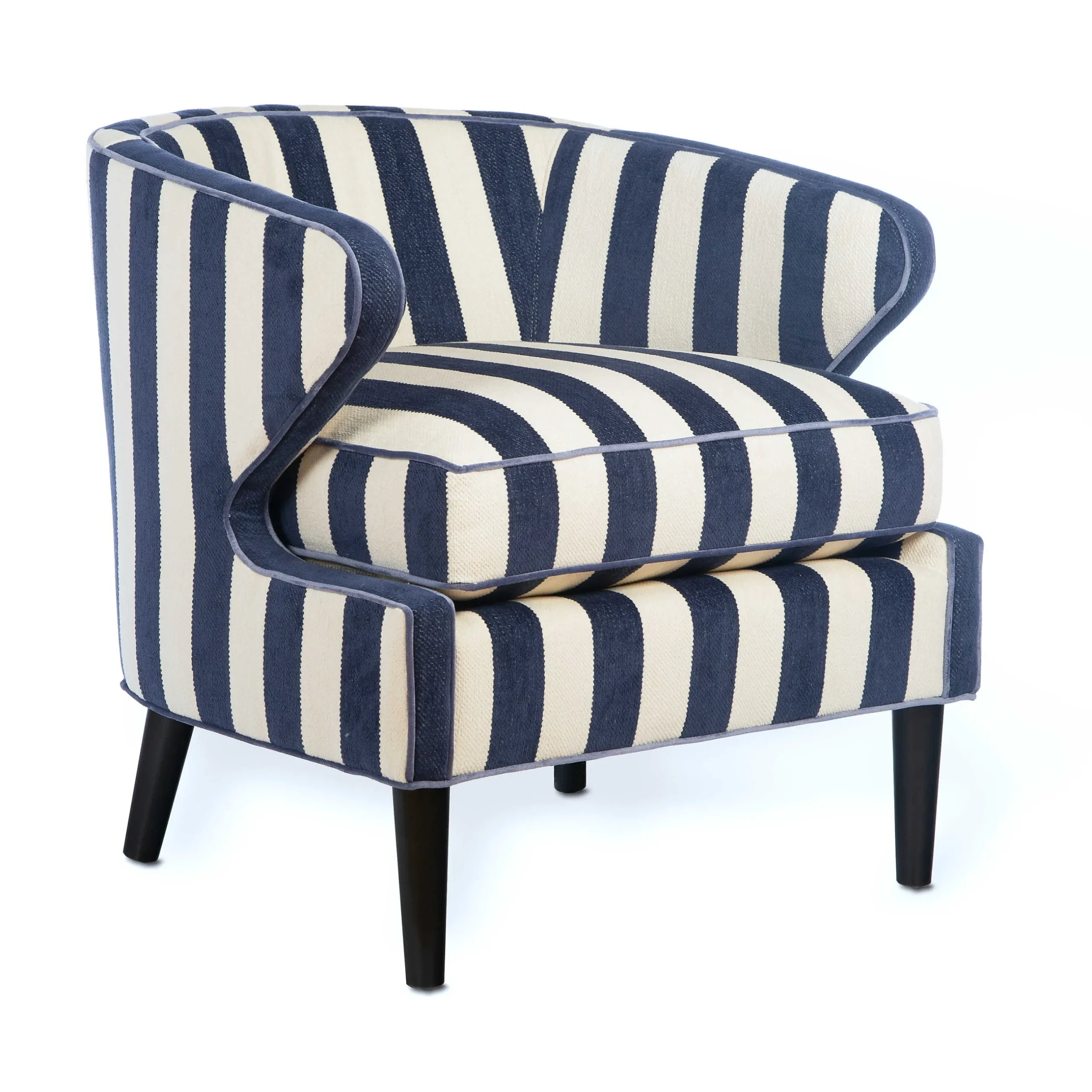 Living Room|MacKenzie-Childs Marquee Navy Stripe Chenille Accent Chair