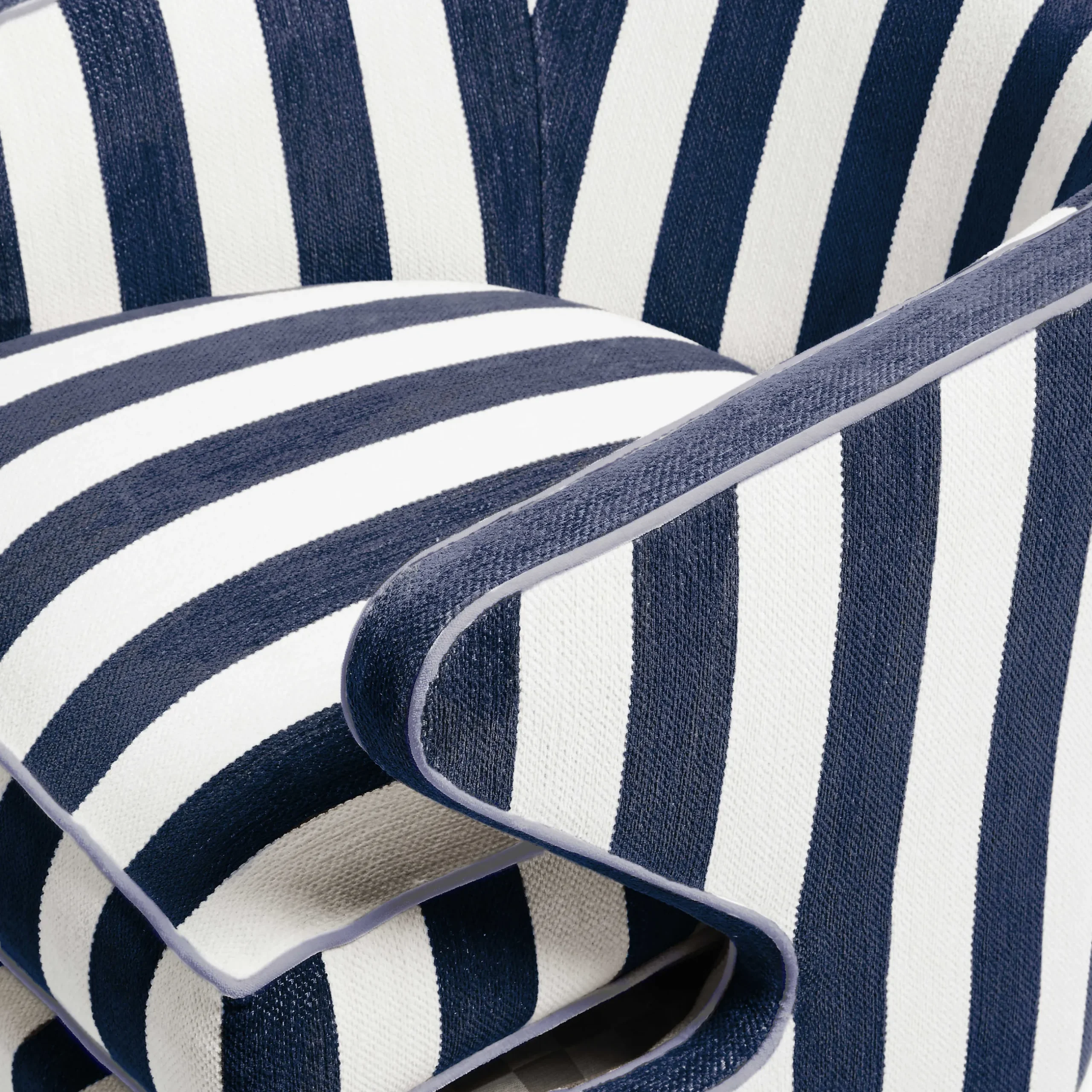 Living Room|MacKenzie-Childs Marquee Navy Stripe Chenille Accent Chair