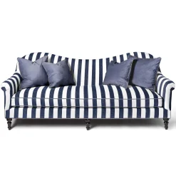 Living Room|MacKenzie-Childs Marquee Navy Stripe Chenille Sofa