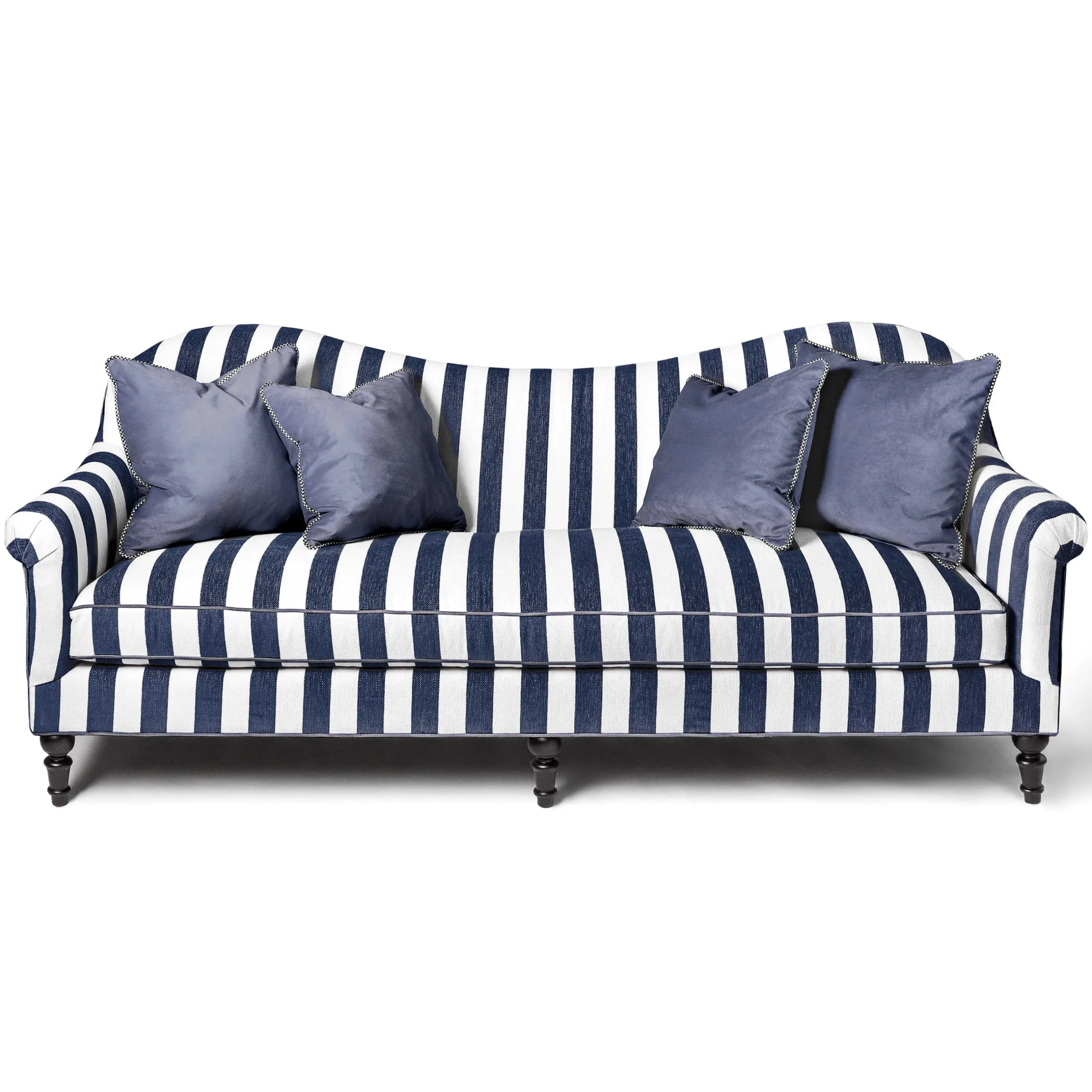 Living Room|MacKenzie-Childs Marquee Navy Stripe Chenille Sofa