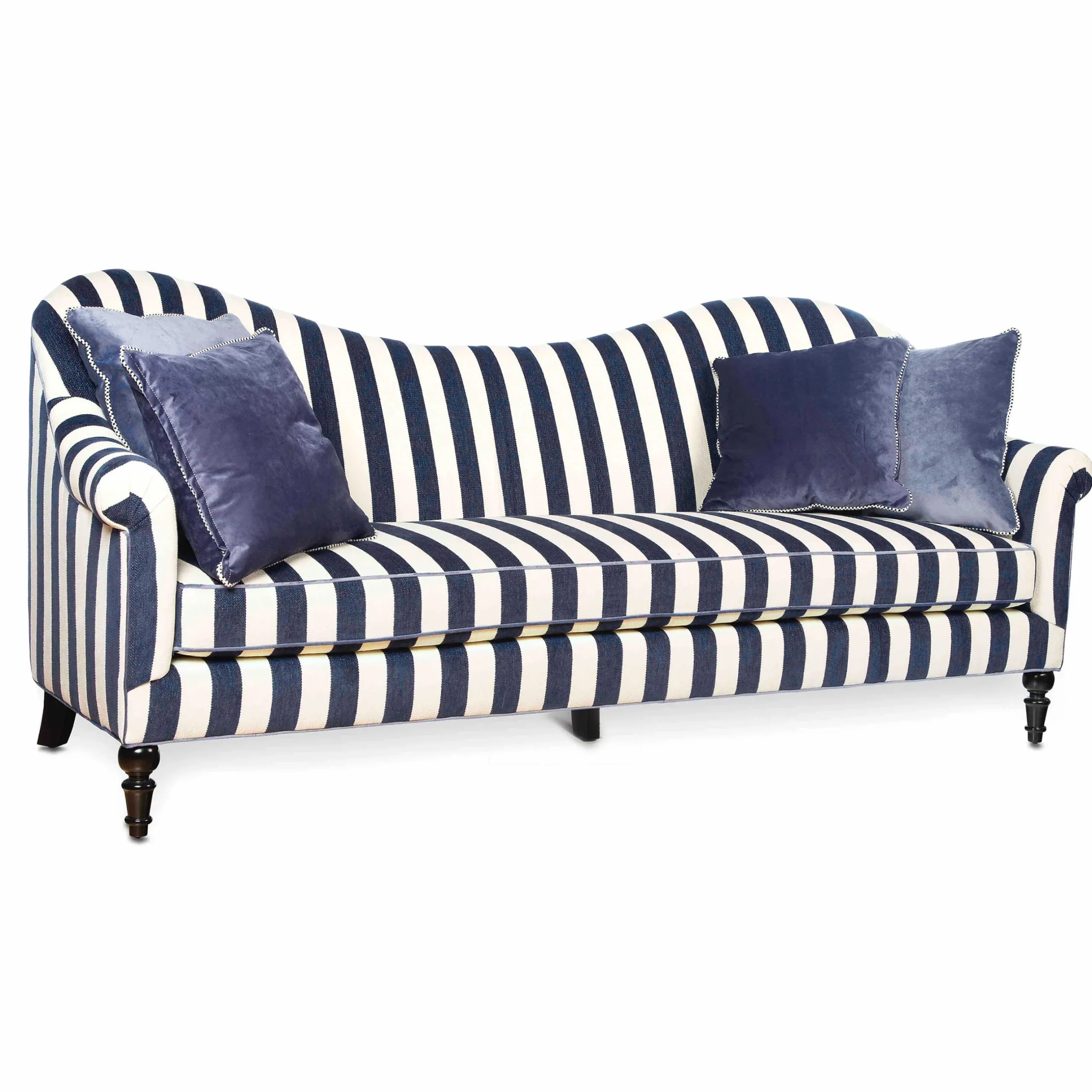 Living Room|MacKenzie-Childs Marquee Navy Stripe Chenille Sofa