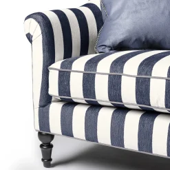 Living Room|MacKenzie-Childs Marquee Navy Stripe Chenille Sofa
