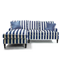 Living Room|MacKenzie-Childs Marquee Navy Stripe 2-Piece Left Arm Chaise Sectional