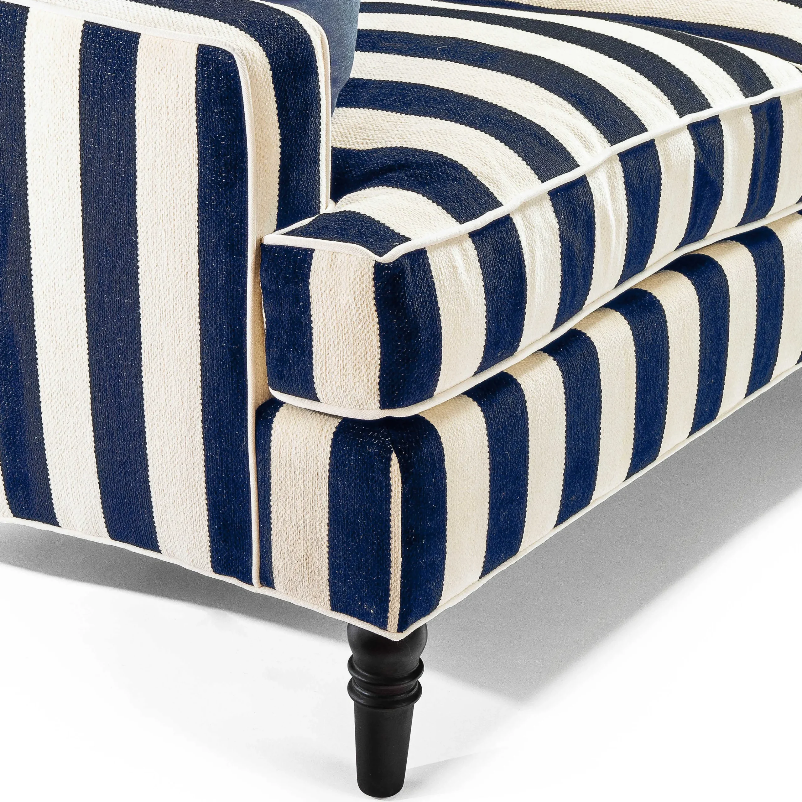 Living Room|MacKenzie-Childs Marquee Navy Stripe 2-Piece Left Arm Chaise Sectional