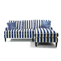 Living Room|MacKenzie-Childs Marquee Navy Stripe 2-Piece Right Arm Chaise Sectional