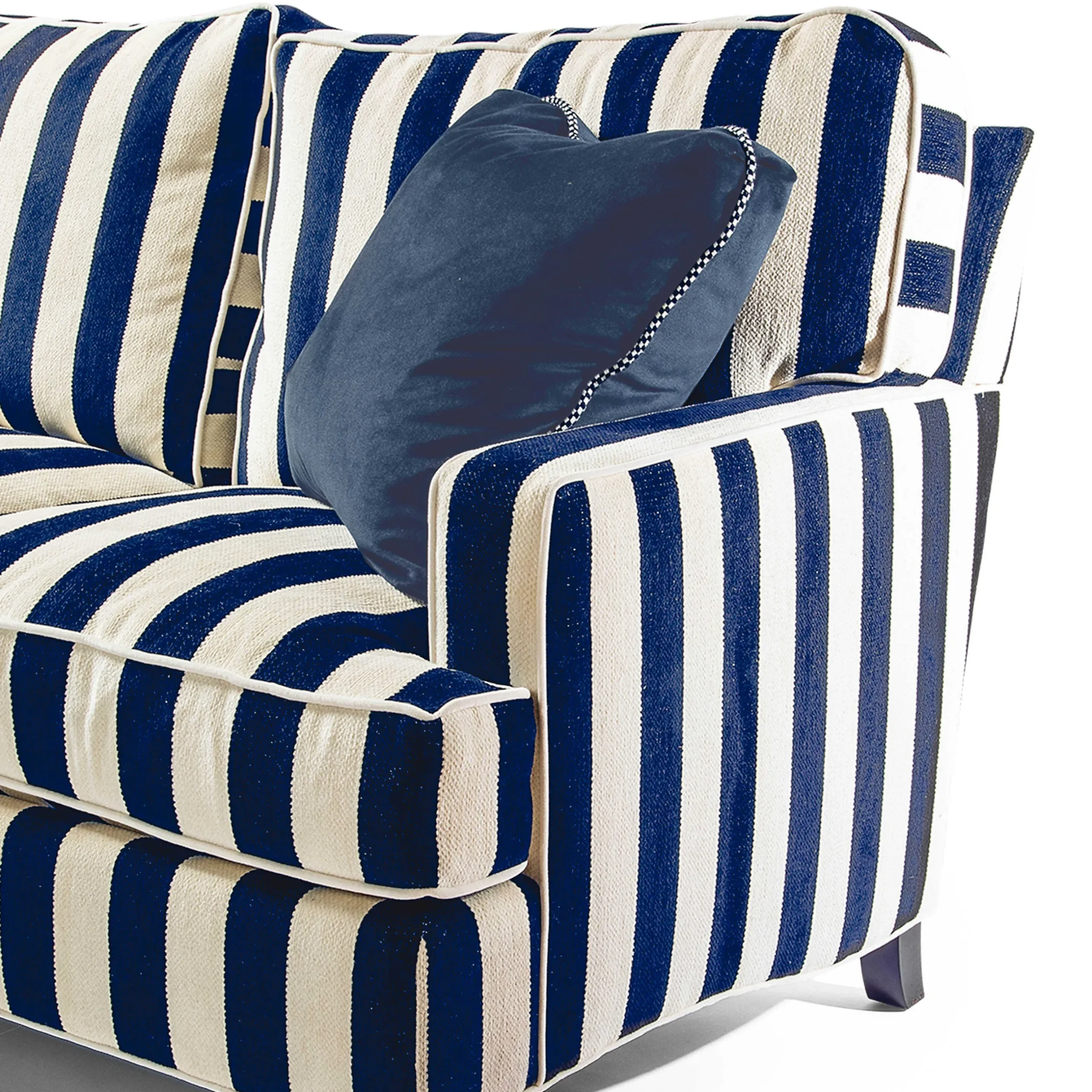 Living Room|MacKenzie-Childs Marquee Navy Stripe 2-Piece Right Arm Chaise Sectional