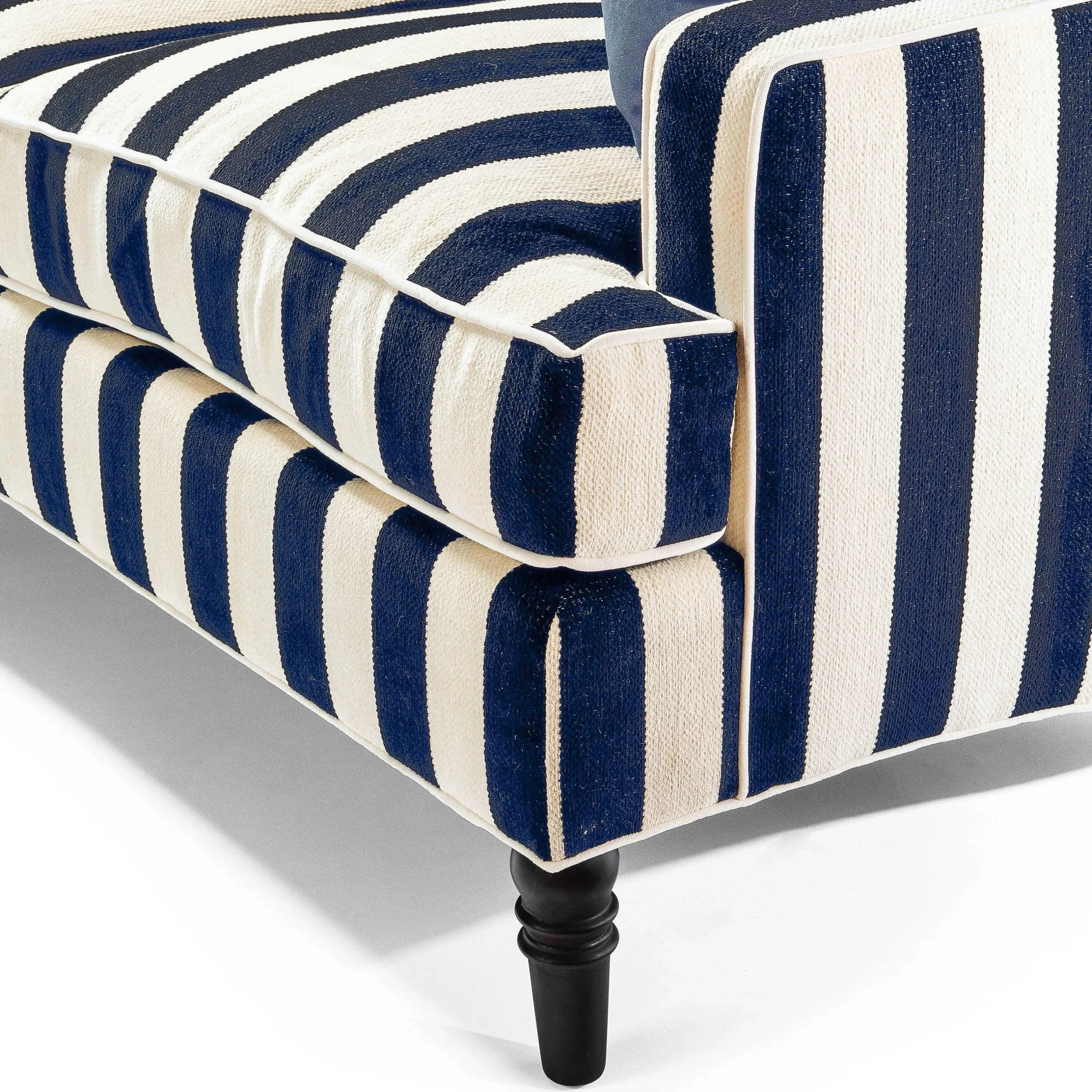 Living Room|MacKenzie-Childs Marquee Navy Stripe 2-Piece Right Arm Chaise Sectional