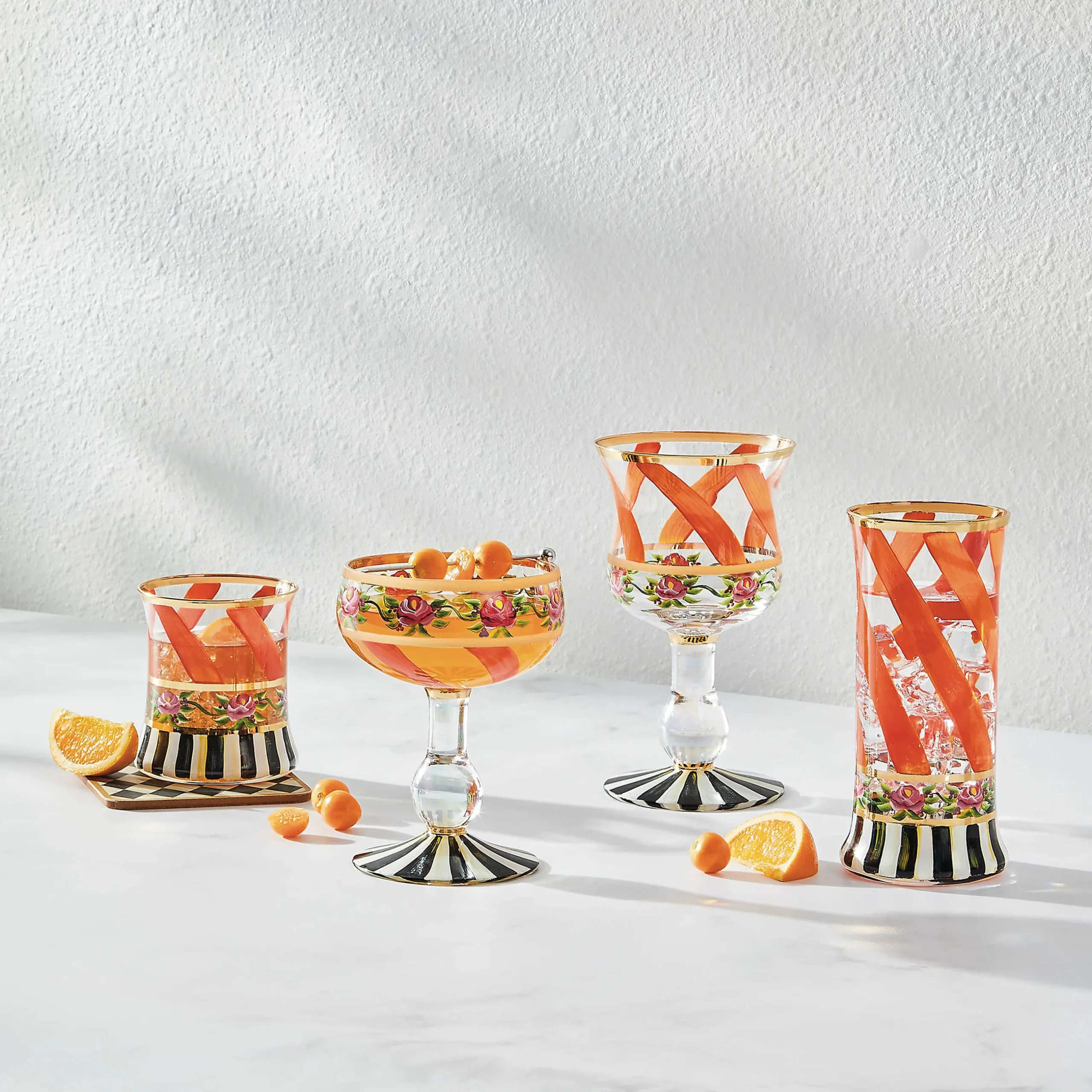 Fall Entertaining|Drinkware|MacKenzie-Childs Maypole Apricot Coupe Glass