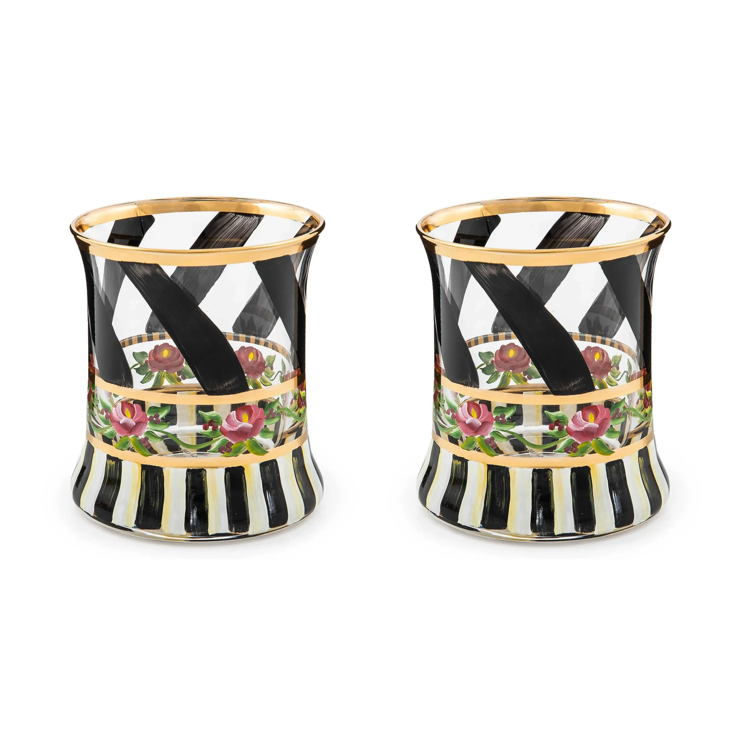 Drinkware|Bar Entertaining|MacKenzie-Childs Maypole Black Tumbler Glass, Set of 2