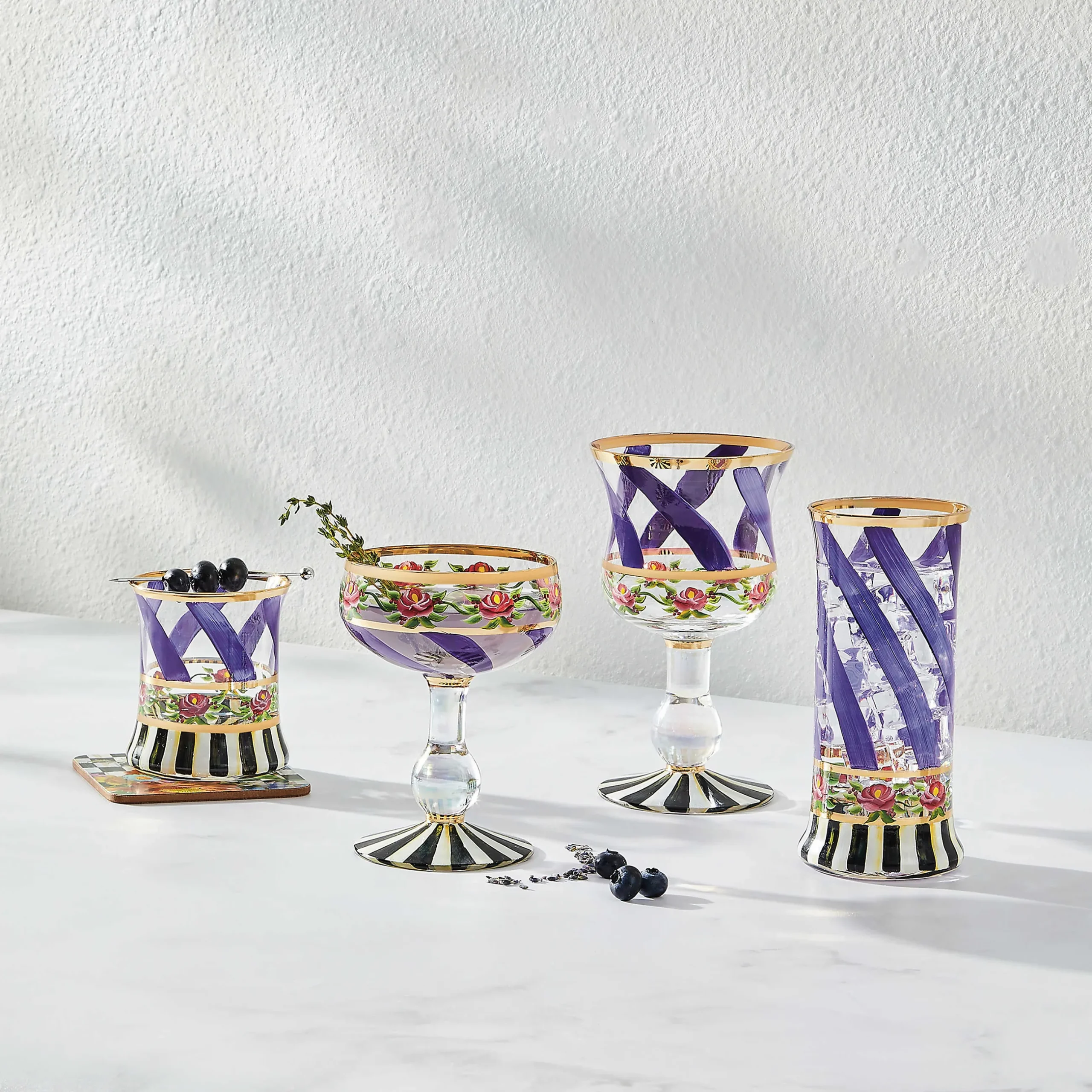 Drinkware|Bar Entertaining|MacKenzie-Childs Maypole Lavender Wine Glass
