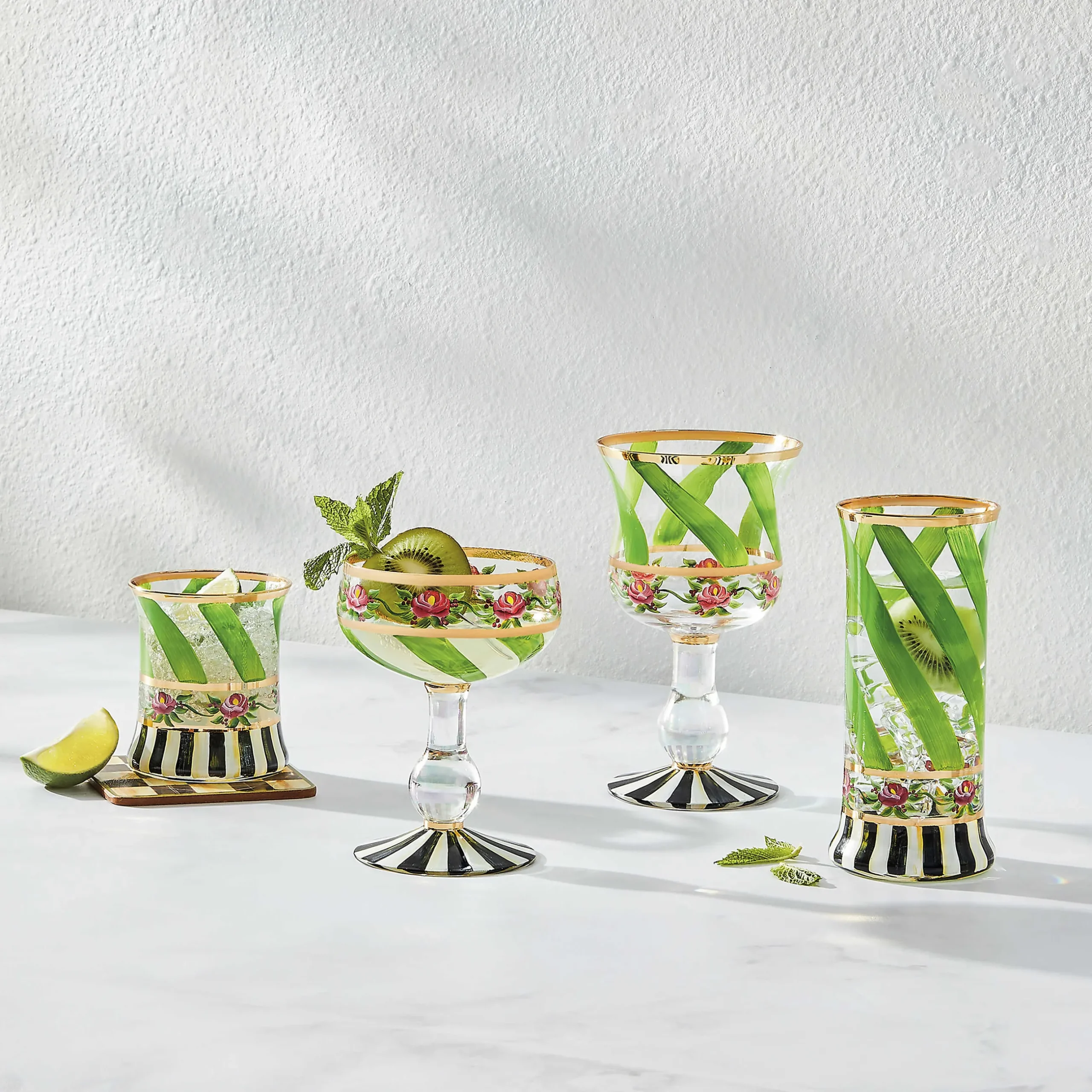 Drinkware|MacKenzie-Childs Maypole Leaf Coupe Glass